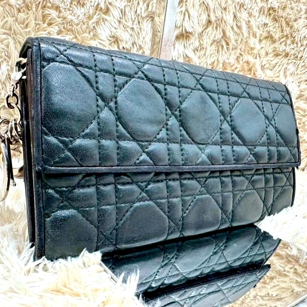 DIOR Black Quilted Leather Long Wallet